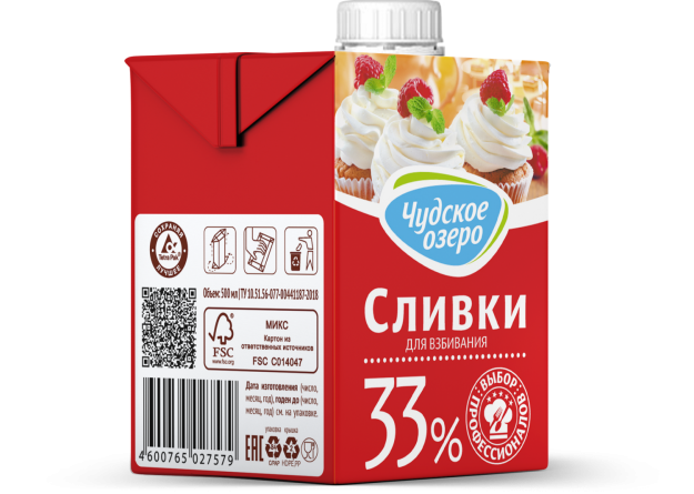 Сливки молочные Чудское озеро 33% 1л фото 3